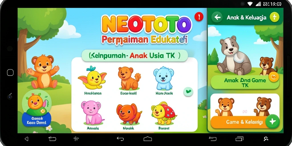 Tampilan antarmuka interaktif dari aplikasi Game Anak TK NEOTOTO.