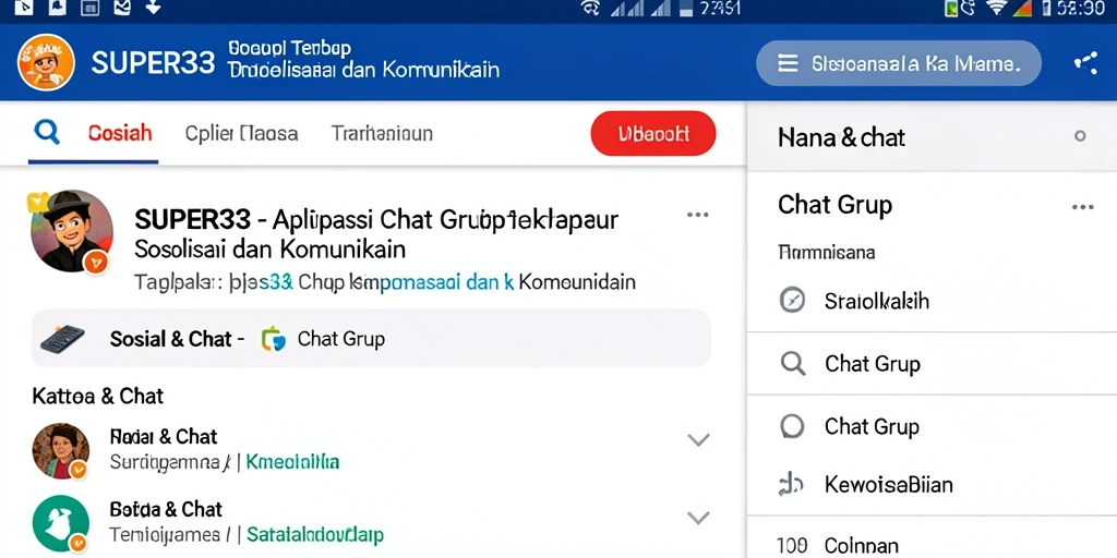 Antarmuka aplikasi SUPER33 yang sederhana dan menarik untuk Chat Grup.